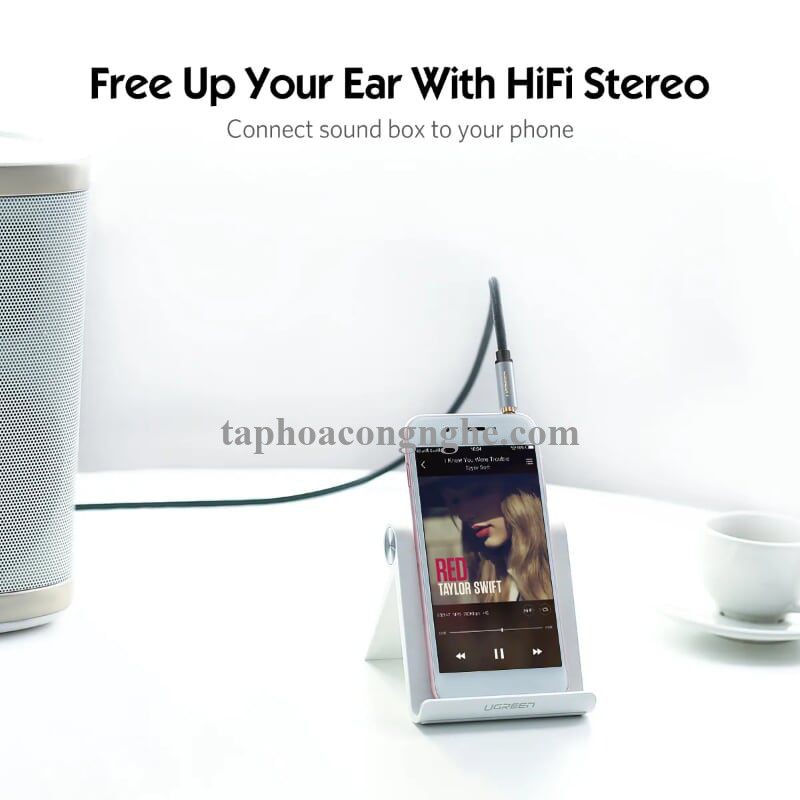 Ugreen 20825 5M màu Đen Cáp âm thanh 2 đầu Bông sen sang 3.5mm Dương đầu bọc nhôm mạ vàng AV135 30020825